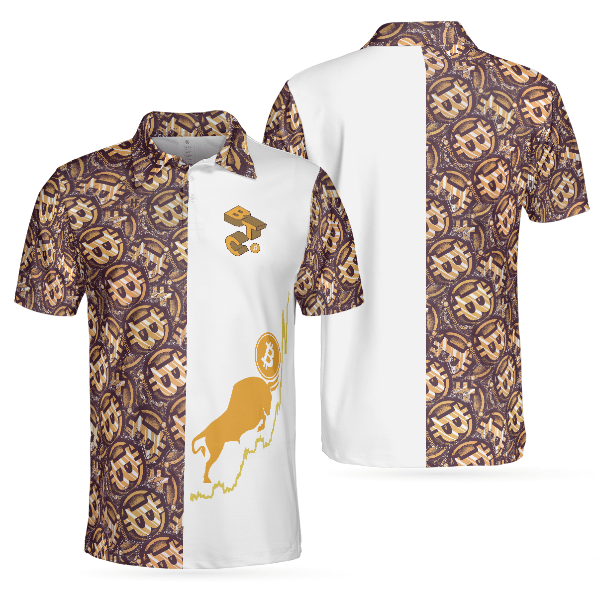 Men Polo Shirt - Golden Black Bitcoin Polo Shirt, White Bitcoin-Themed Polo Shirt, Best Shirt For Men, Bitcoin Investors - Amzanimalsgift