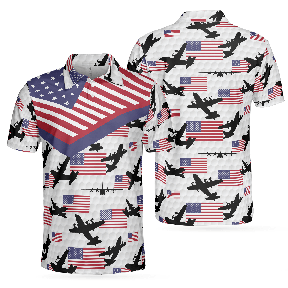 Men Polo Shirt - Golf Airplane Pattern Men Polo Shirt, American Flag Shirt For Men, Best Gift For Airplane Lover - Amzanimalsgift