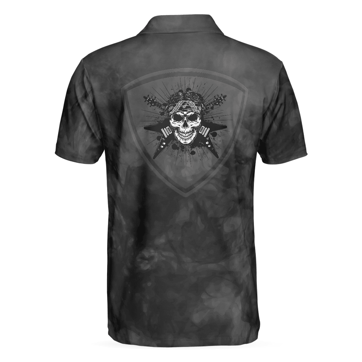 Men Polo Shirt - Guitar And Skull Men Polo Shirt, Streetwear Polo Shirt, Black And White Guitar Shirt For Men - Amzanimalsgift