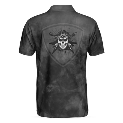 Men Polo Shirt - Guitar And Skull Men Polo Shirt, Streetwear Polo Shirt, Black And White Guitar Shirt For Men - Amzanimalsgift