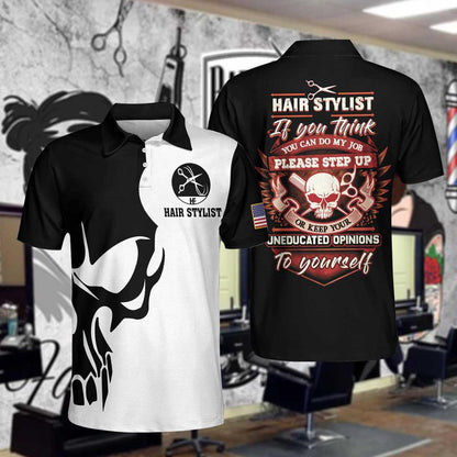 Men Polo Shirt - Hair Stylist Proud Skull Men Polo Shirt, If You Think You Can Do My Job Skull Polo Shirt, Hair Stylist Shirt For Men - Amzanimalsgift