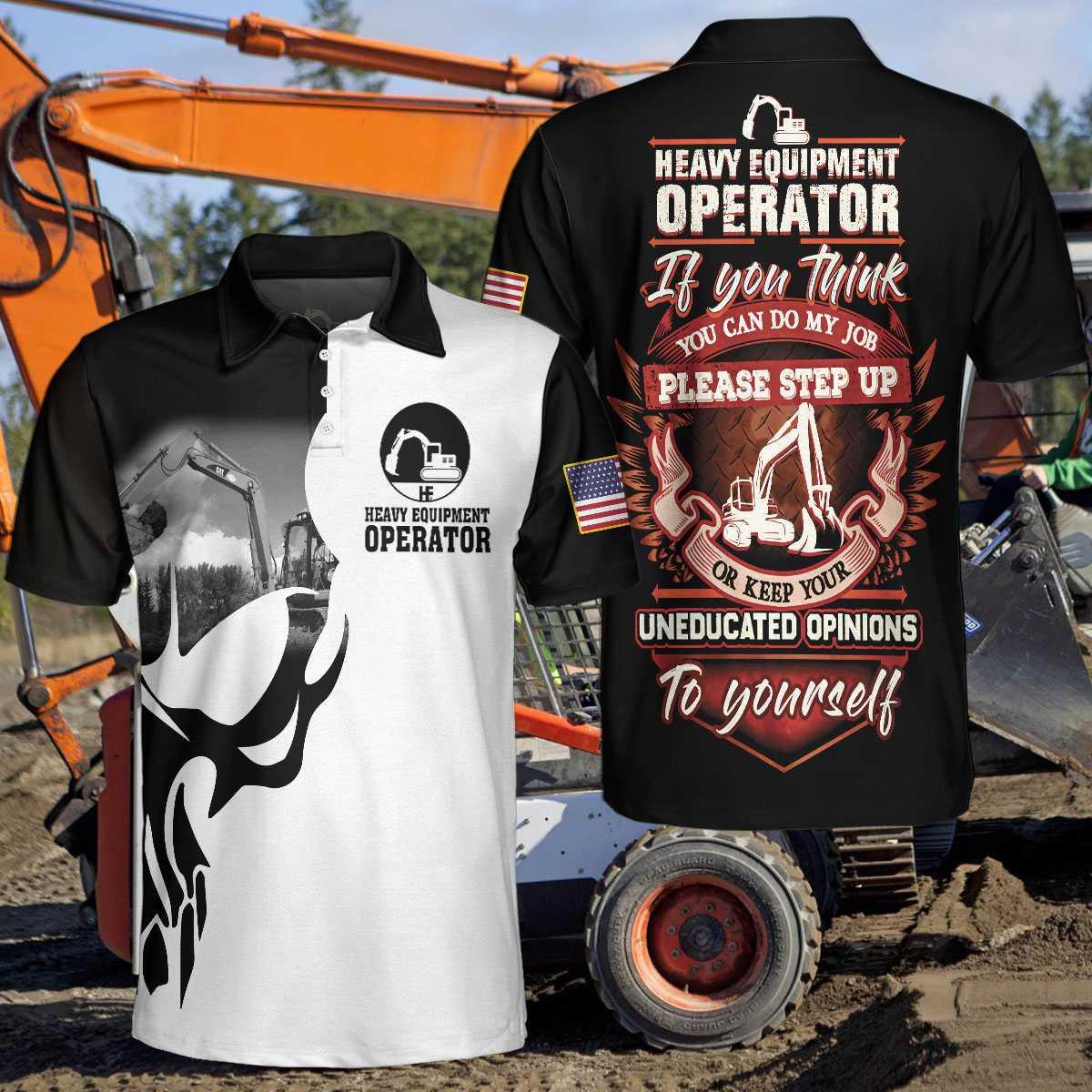 Men Polo Shirt - Heavy Equipment Operator Proud Skull US Flag, If You Think You Can Do My Job Skull Heavy Equipment Operator Shirt, Best Gift For Men - Amzanimalsgift