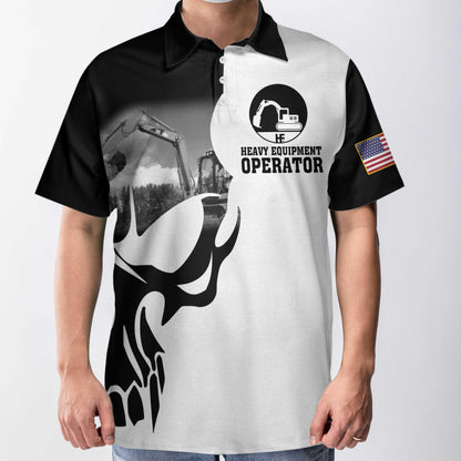 Men Polo Shirt - Heavy Equipment Operator Proud Skull US Flag, If You Think You Can Do My Job Skull Heavy Equipment Operator Shirt, Best Gift For Men - Amzanimalsgift