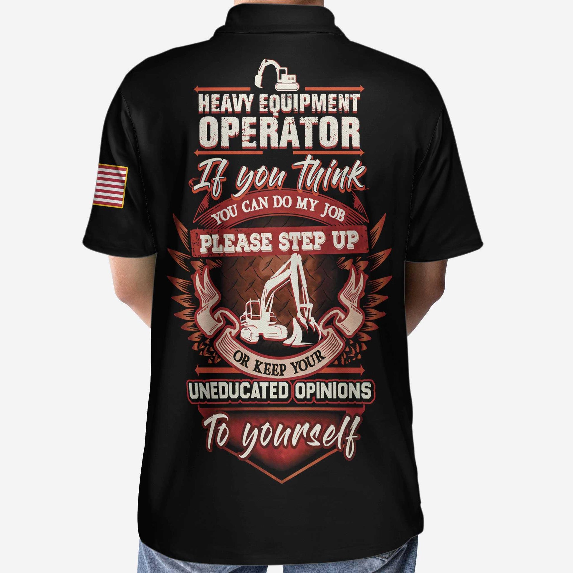 Men Polo Shirt - Heavy Equipment Operator Proud Skull US Flag, If You Think You Can Do My Job Skull Heavy Equipment Operator Shirt, Best Gift For Men - Amzanimalsgift