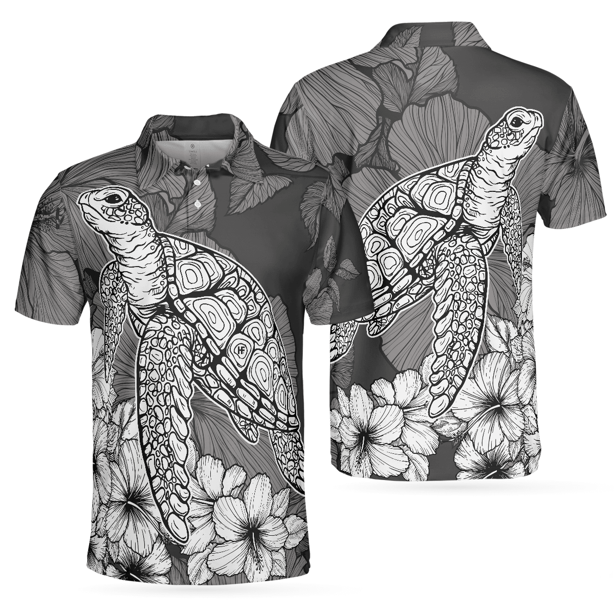 Men Polo Shirt - Hibiscus Turtle Shirt For Men Polo Shirt, Sea Turtle Polo Shirt For Men, Hibiscus Floral Shirt Design, Best Gift For Men - Amzanimalsgift