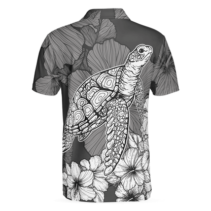 Men Polo Shirt - Hibiscus Turtle Shirt For Men Polo Shirt, Sea Turtle Polo Shirt For Men, Hibiscus Floral Shirt Design, Best Gift For Men - Amzanimalsgift