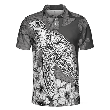 Men Polo Shirt - Hibiscus Turtle Shirt For Men Polo Shirt, Sea Turtle Polo Shirt For Men, Hibiscus Floral Shirt Design, Best Gift For Men - Amzanimalsgift