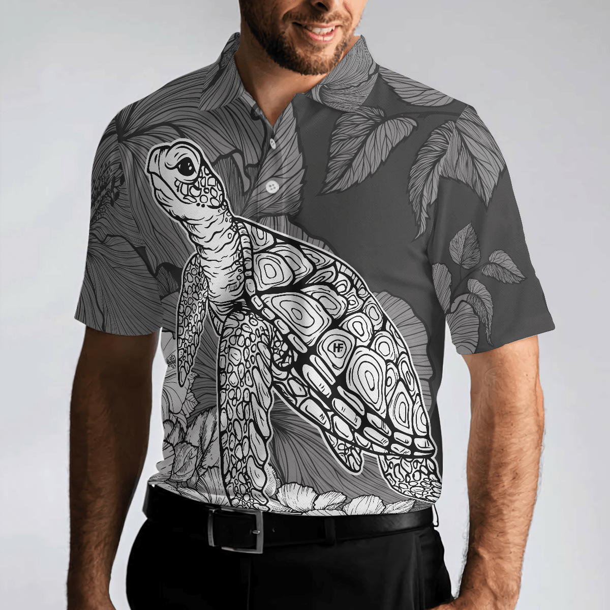 Men Polo Shirt - Hibiscus Turtle Shirt For Men Polo Shirt, Sea Turtle Polo Shirt For Men, Hibiscus Floral Shirt Design, Best Gift For Men - Amzanimalsgift