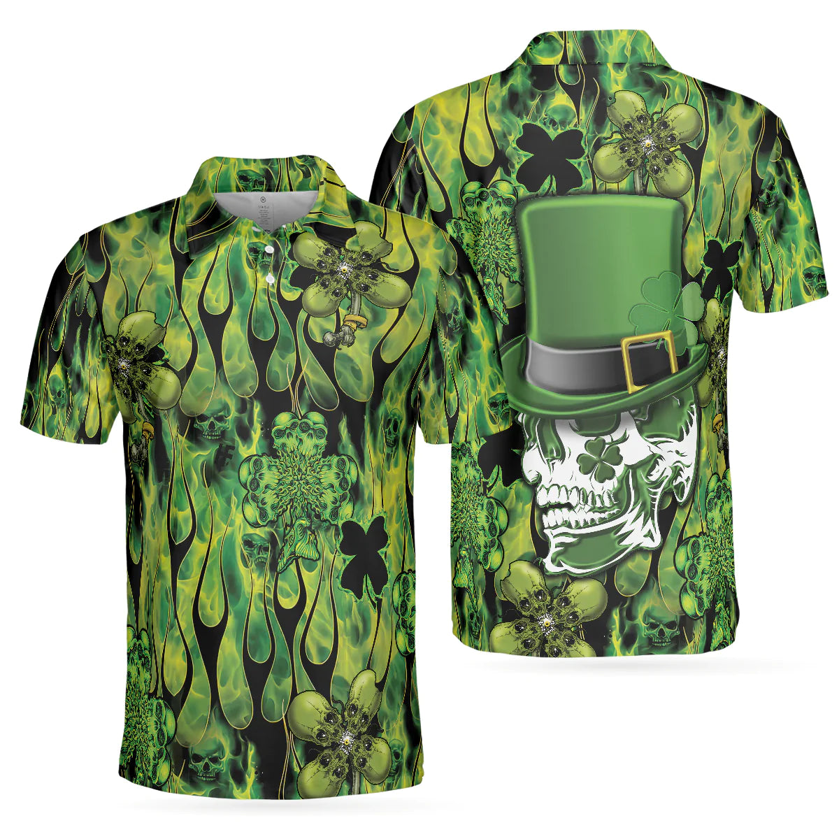 Men Polo Shirt - Irish Skull Saint Patricks Men Polo Shirt, Green Skull St Patrick Day Polo Shirt, Best Gift Idea For Irish Friends - Amzanimalsgift
