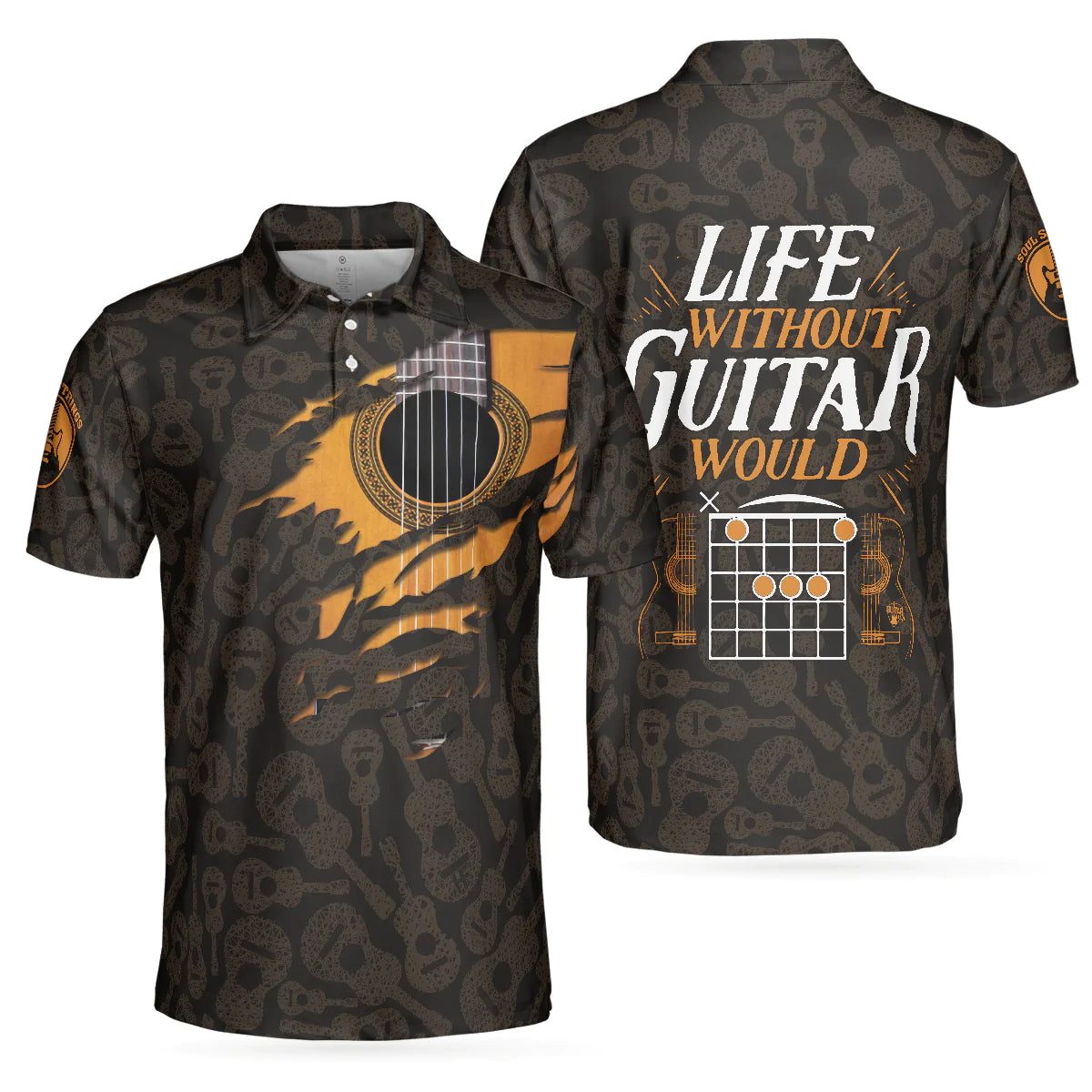 Men Polo Shirt - Life Without Guitar Would Be Flat Short Sleeve Polo Shirt, Guitar Pattern Polo Shirt, Best Guitar Shirt For Men - Amzanimalsgift