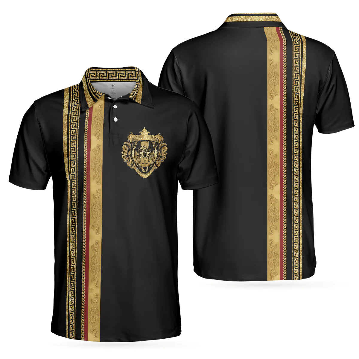 Men Polo Shirt - Luxury Baroque Pattern Golf Polo Shirt - Golden Greek Key Pattern Polo Shirt, Best Golf Shirt For Men - Amzanimalsgift