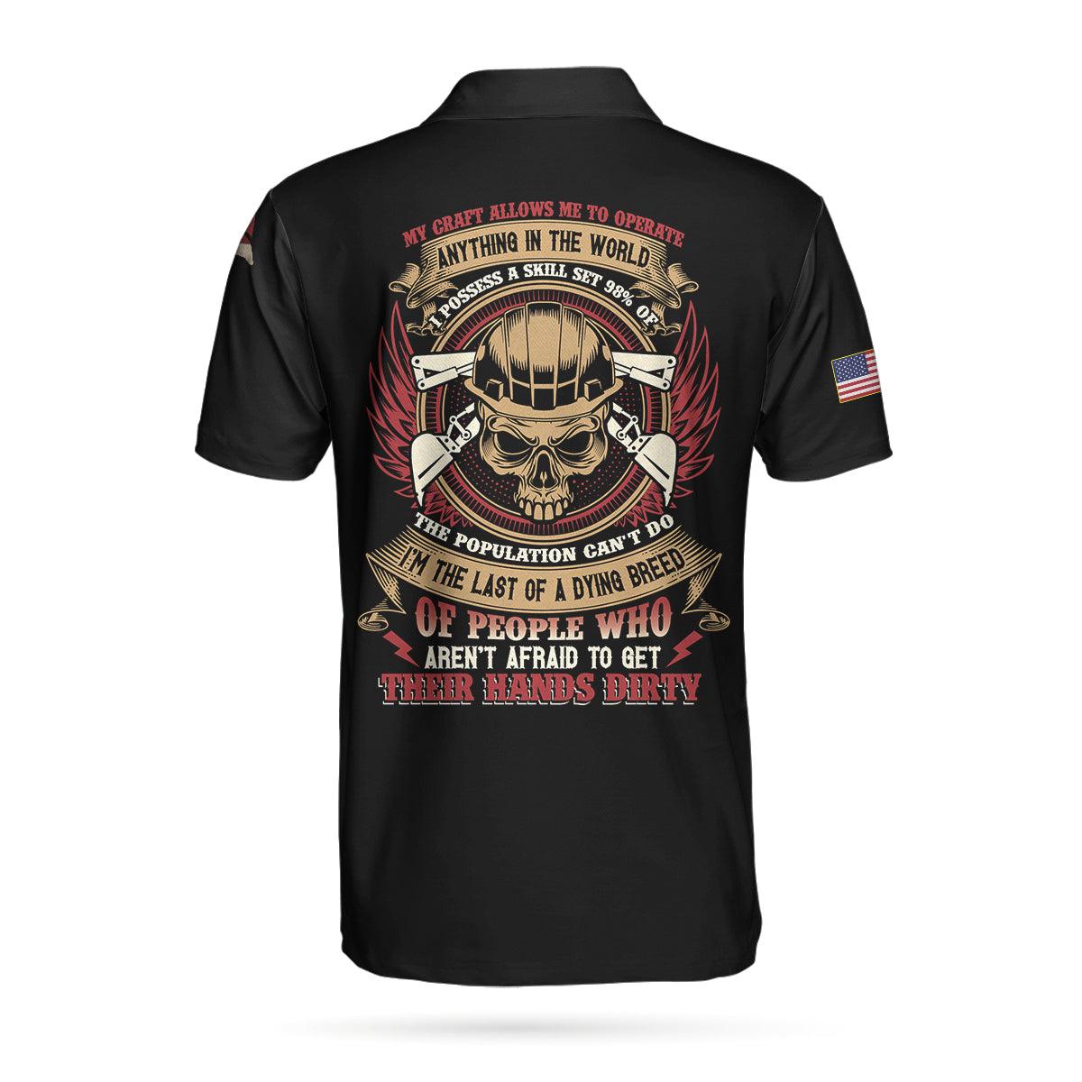 Men Polo Shirt - Skull Heavy Equipment Operator US Flag Men , Heavy Equipment Operator My Craft Allows Me To Operate Anything Polo Shirt For Men - Amzanimalsgift