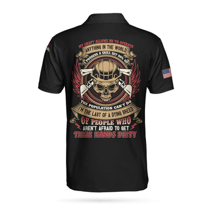 Men Polo Shirt - Skull Heavy Equipment Operator US Flag Men , Heavy Equipment Operator My Craft Allows Me To Operate Anything Polo Shirt For Men - Amzanimalsgift
