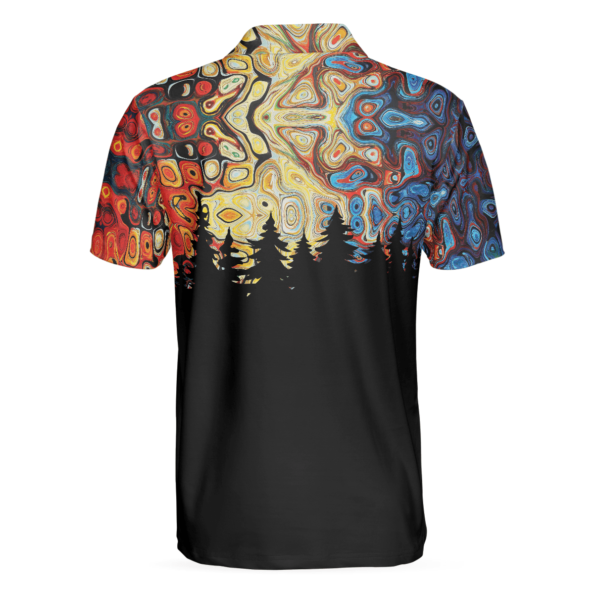 Men Polo Shirt - Sky Wavy Abstract Seamless Pattern Polo Shirt, Silhouette Pine Forest Polo Shirt, Black Golf Shirt For Men - Amzanimalsgift
