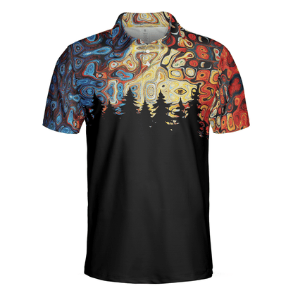 Men Polo Shirt - Sky Wavy Abstract Seamless Pattern Polo Shirt, Silhouette Pine Forest Polo Shirt, Black Golf Shirt For Men - Amzanimalsgift