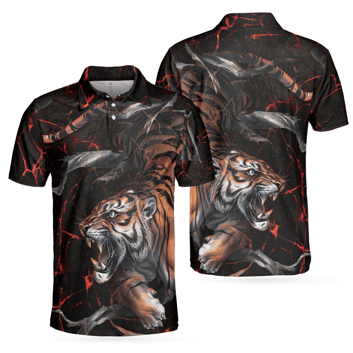 Men Polo Shirt - Tiger In The Dark Polo Shirt, Cool Tiger Polo Shirt For Men, Tiger Shirt Gift Idea, Gift Idea For Men - Amzanimalsgift
