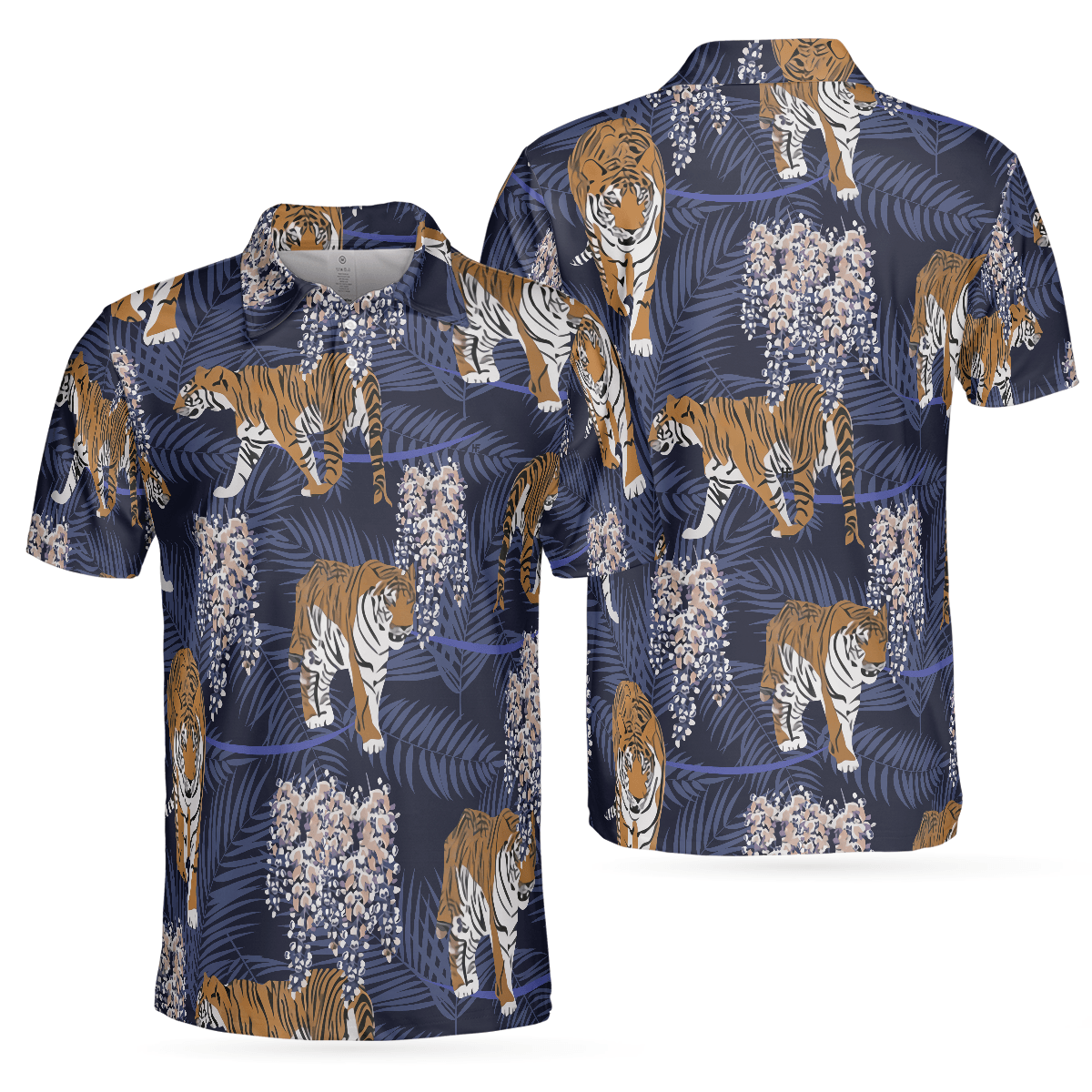 Men Polo Shirt - Tiger With Palm Leaves Tropical Tiger Polo Shirt, Tiger Shirt For Men, Gift For Tiger Lover - Perfect Gift For Men - Amzanimalsgift