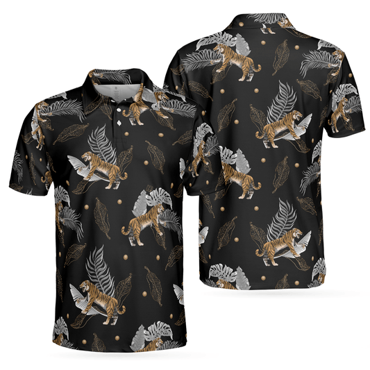 Men Polo Shirt - Tiger With Palm Leaves Tropical Tiger Polo Shirt, Tiger Shirt For Men, Tiger Shirt Men Gift Idea - Perfect Gift For Men - Amzanimalsgift