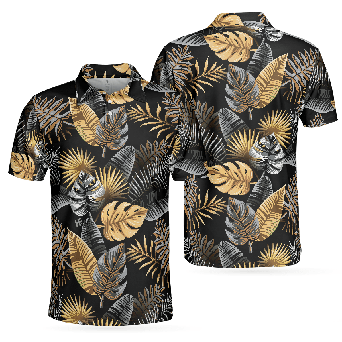 Men Polo Shirt - Tropical Golden Palm Leaves Pattern Polo Shirt, Tropical Leaf Polo Shirt For Adults, Summer Vibe Shirt - Perfect Gift For Men - Amzanimalsgift