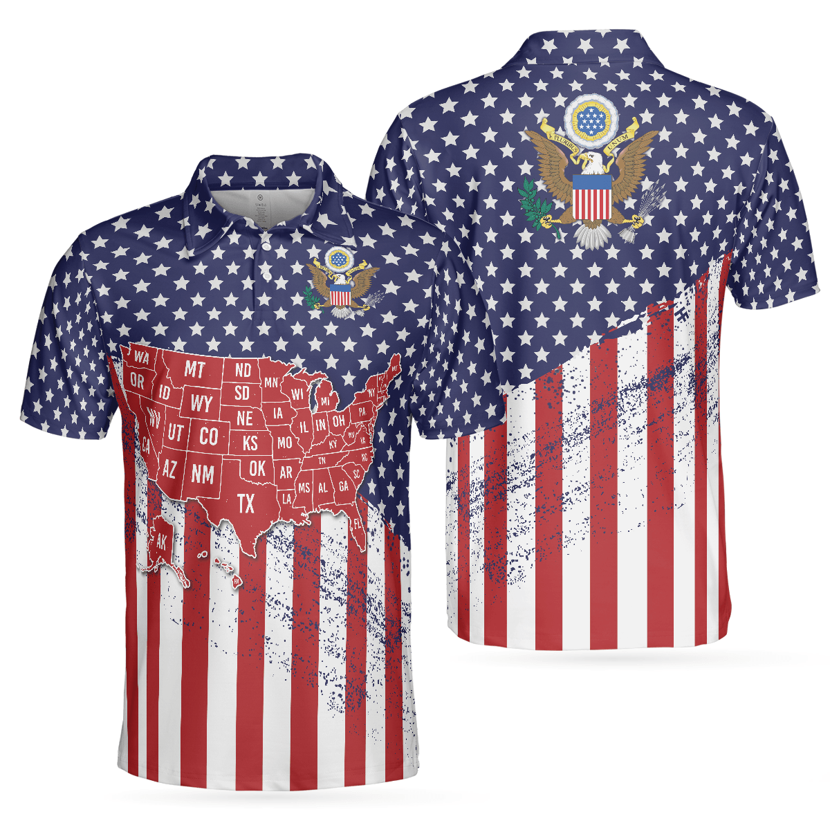 Men Polo Shirt - USA Map And Flag Polo Shirt For Golf, American Flag Polo Shirt - Perfect Gift For Men - Amzanimalsgift