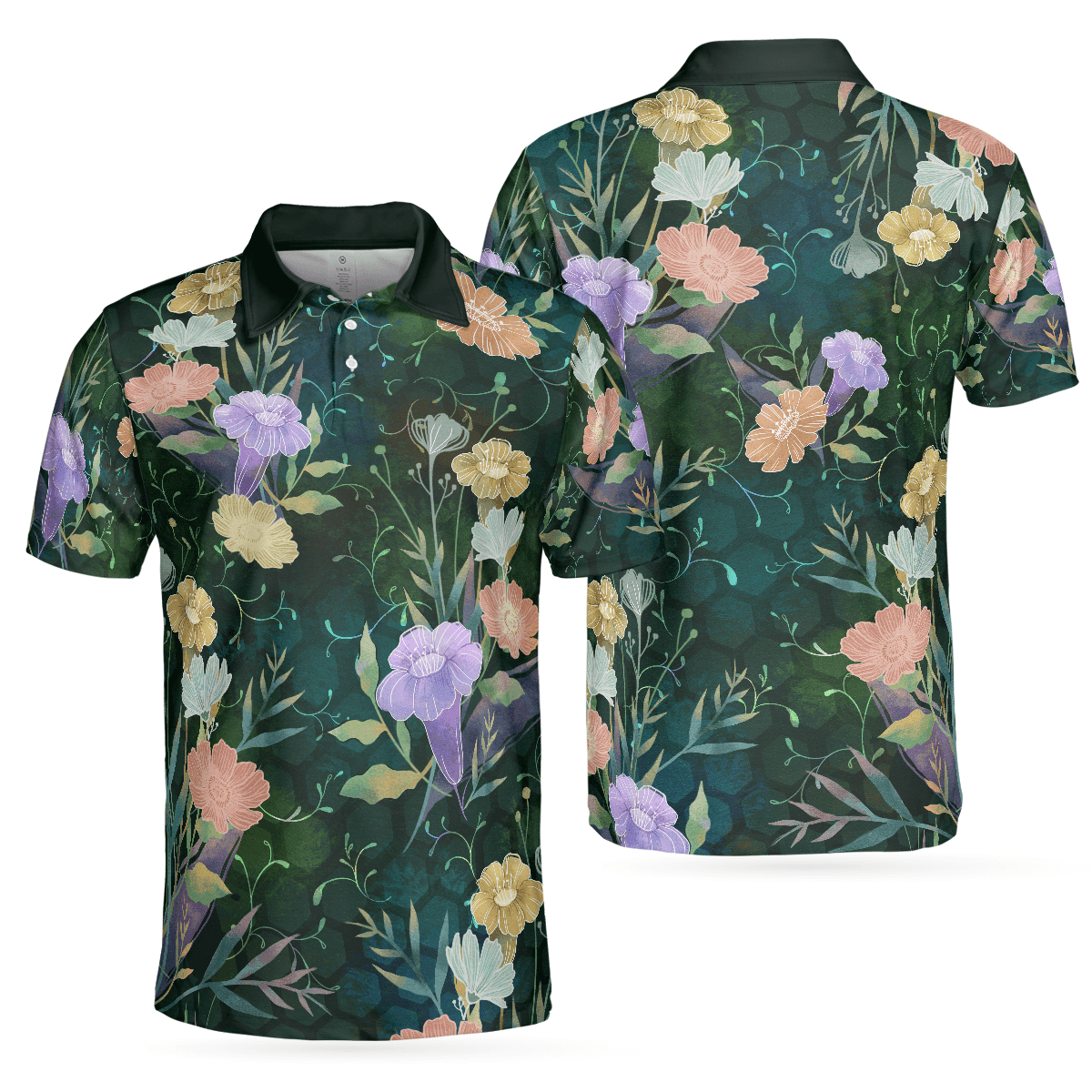 Men Polo Shirt - Vintage Floral Golf Texture Polo Shirt, Flower Polo Shirt - Perfect Gift For Men - Amzanimalsgift