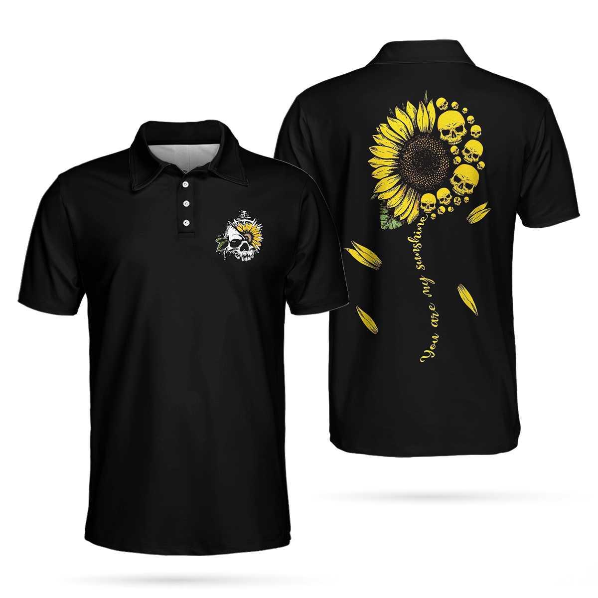 Men Polo Shirt - You Are My Sunshine Skull Sunflower Polo Shirt, Simple Black Polo Shirt For Men, Sunflower Lover - Amzanimalsgift