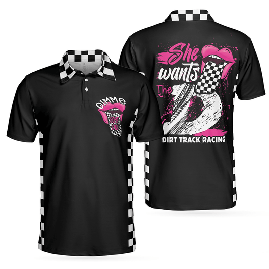 Men Racing Polo Shirt - She Wants The D Dirt Track Racing Polo Shirt, Lips Girl Men Polo Shirt - Perfect Gift For Men - Amzanimalsgift