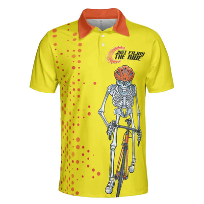 Men Ride Polo Shirt - Just Enjoy The Ride Men Polo Shirt, Yellow Skeleton Cyclist Polo Shirt, Best Cycling Shirt For Men - Amzanimalsgift