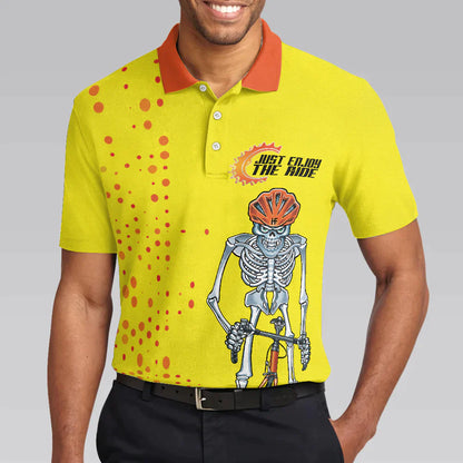 Men Ride Polo Shirt - Just Enjoy The Ride Men Polo Shirt, Yellow Skeleton Cyclist Polo Shirt, Best Cycling Shirt For Men - Amzanimalsgift