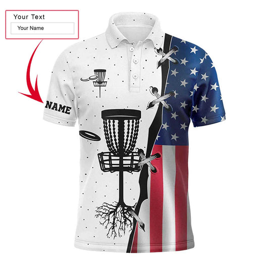 Men's Disc Polo Shirts, Custom Name American Flag Disc Golf Team Apparel - Personalized Gift For Men, Husband, Boyfriend, Golf Lovers - Amzanimalsgift