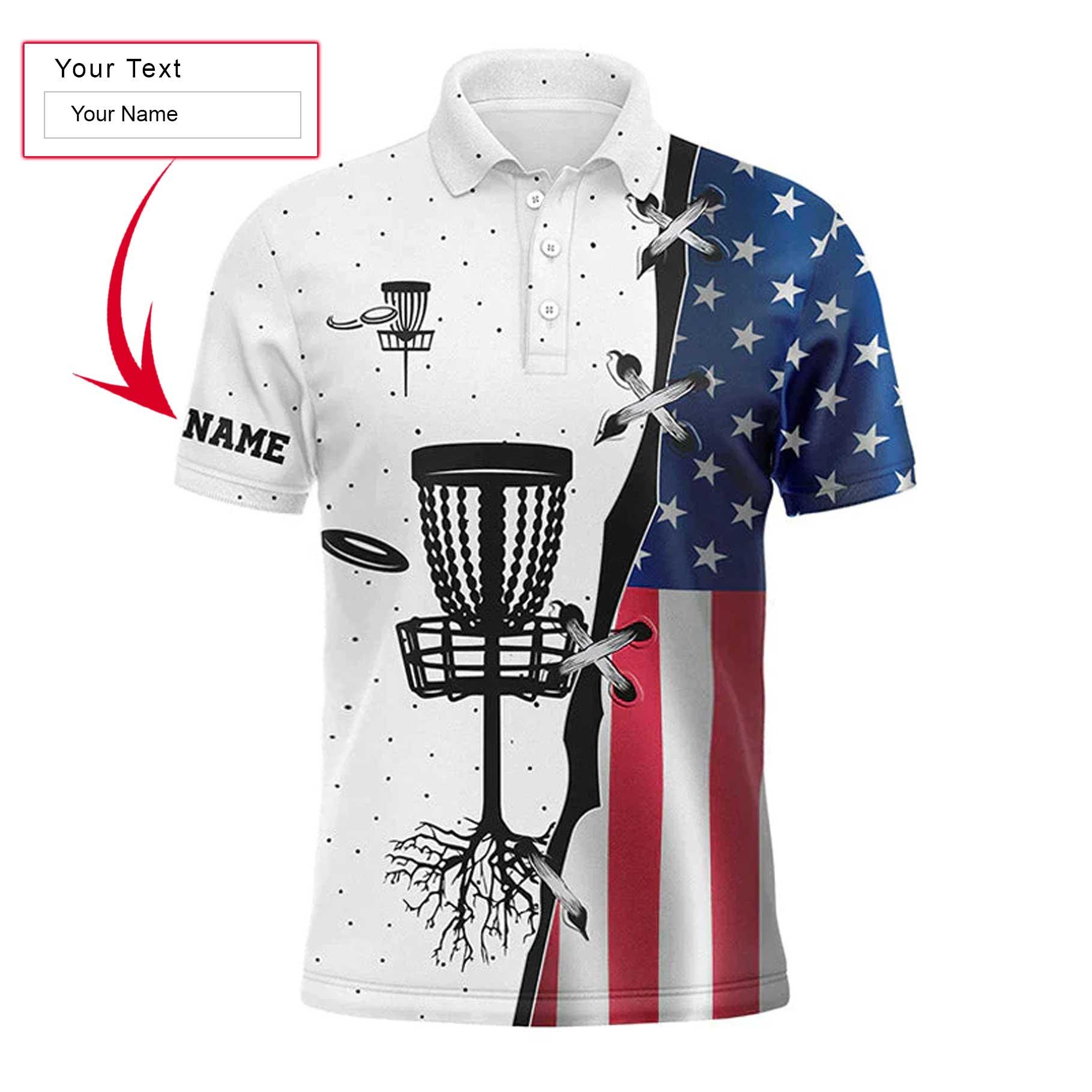 Men's Disc Polo Shirts, Custom Name American Flag Disc Golf Team Apparel - Personalized Gift For Men, Husband, Boyfriend, Golf Lovers - Amzanimalsgift