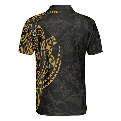 Men Sea Turtle Polo Shirt - Strong And Cool Polynesian Pattern Polo Shirt, Luxury Black And Gold Shirt For Men, Sea Turtle Polo Shirt For Men - Amzanimalsgift