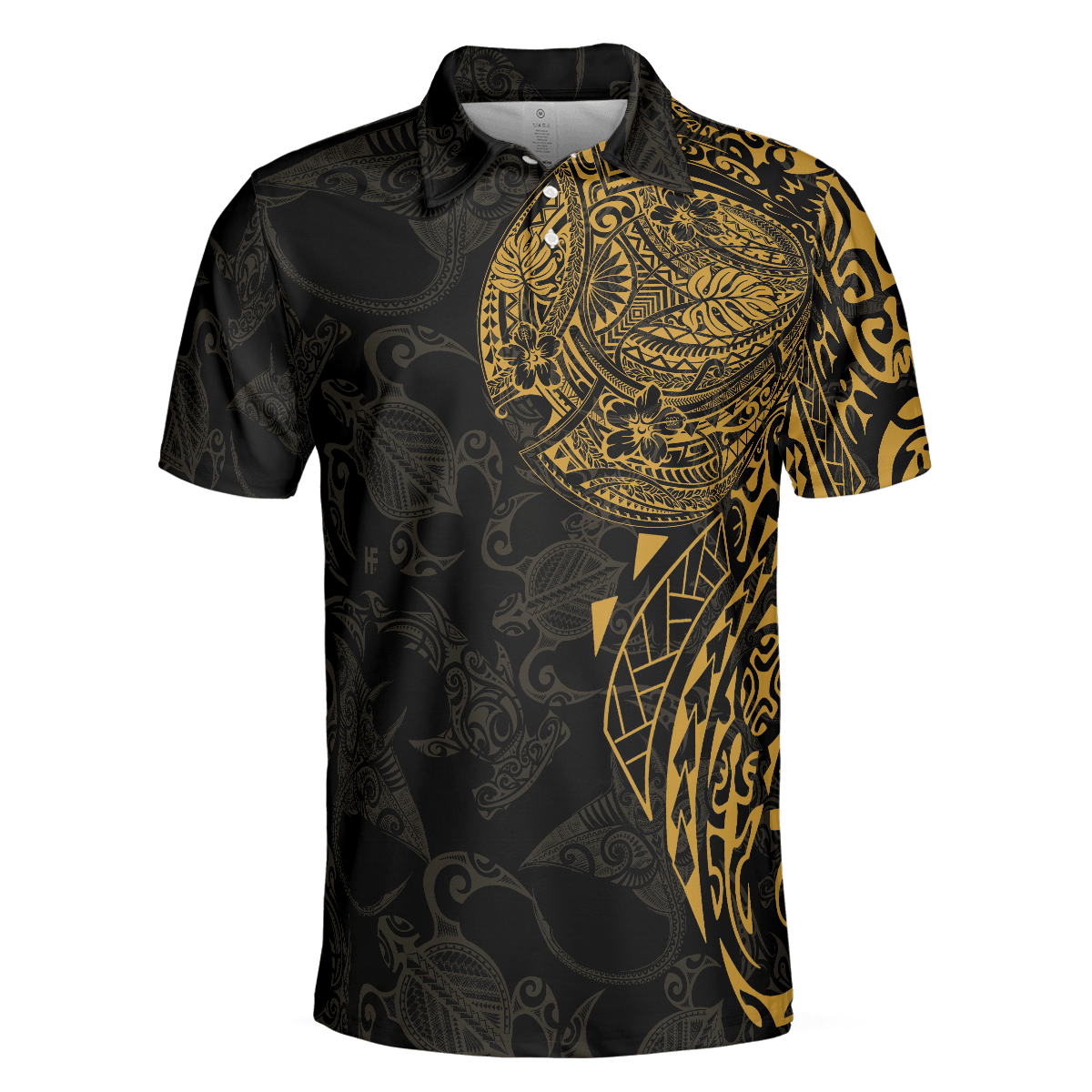Men Sea Turtle Polo Shirt - Strong And Cool Polynesian Pattern Polo Shirt, Luxury Black And Gold Shirt For Men, Sea Turtle Polo Shirt For Men - Amzanimalsgift