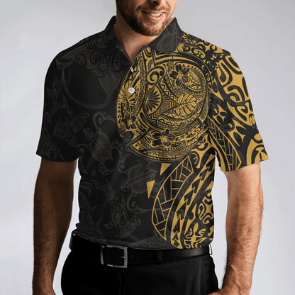 Men Sea Turtle Polo Shirt - Strong And Cool Polynesian Pattern Polo Shirt, Luxury Black And Gold Shirt For Men, Sea Turtle Polo Shirt For Men - Amzanimalsgift