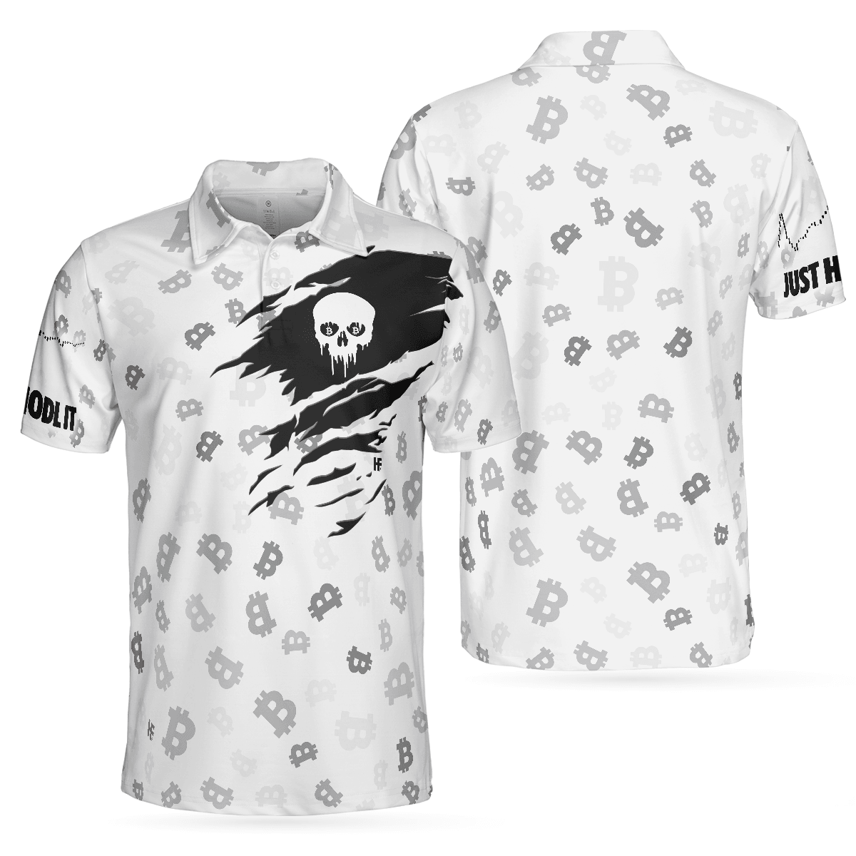 Men Skull Polo Shirt - Black And White Skull Cryptocurrency Shirt, Bitcoin Short Sleeve Shirt Design - Perfect Gift For Men - Amzanimalsgift