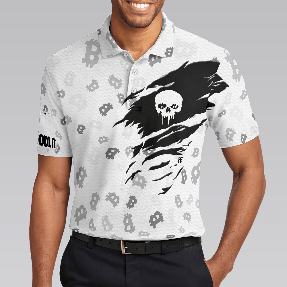 Men Skull Polo Shirt - Black And White Skull Cryptocurrency Shirt, Bitcoin Short Sleeve Shirt Design - Perfect Gift For Men - Amzanimalsgift