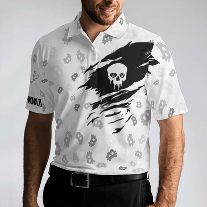 Men Skull Polo Shirt - Black And White Skull Cryptocurrency Shirt, Bitcoin Short Sleeve Shirt Design - Perfect Gift For Men - Amzanimalsgift