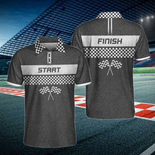 Men Skull Polo Shirt - Racing Start And Finish Polo Shirt, Black And White Checker Pattern Polo Shirt, Best Racing Shirt For Men - Amzanimalsgift