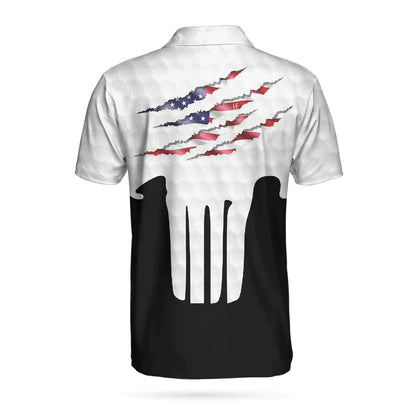 Men Skull Polo Shirt - Ripped Skull American Flag Men Polo Shirt, Golf Pattern Polo Shirt, Best Golf Shirt For Male - Amzanimalsgift