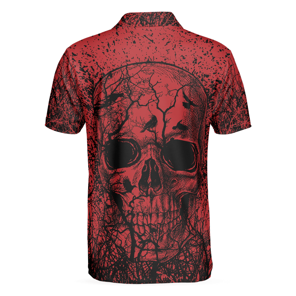 Men Skull Polo Shirt - Skull Crow Black And Red Polo Shirt, Dark Forrest Skull Crow Shirt For Men, Best Polo Shirt For Halloween - Perfect Gift For Men - Amzanimalsgift