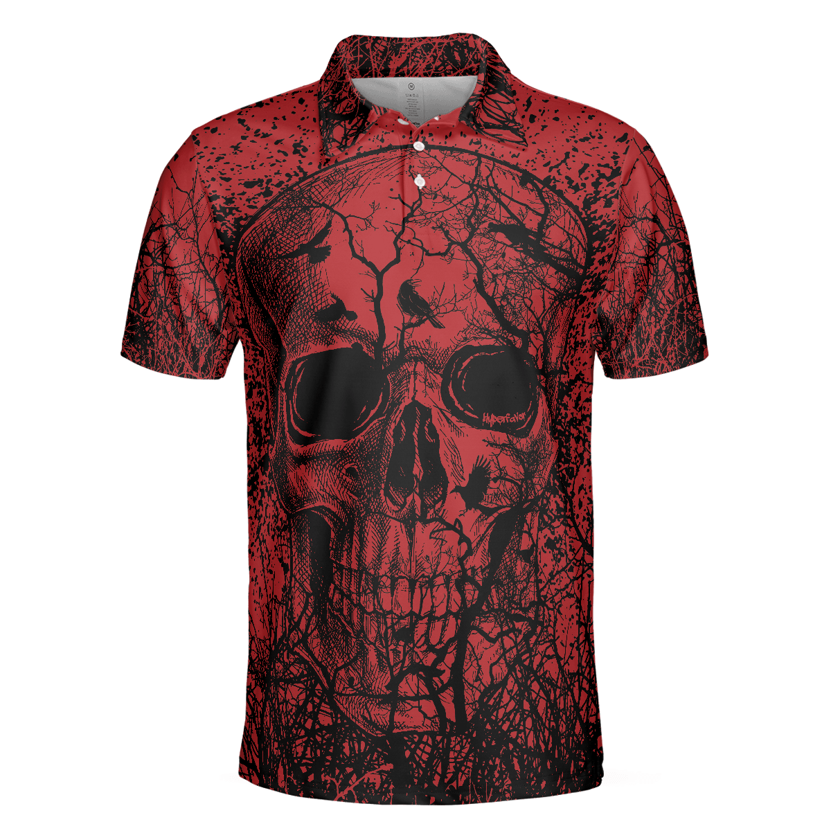 Men Skull Polo Shirt - Skull Crow Black And Red Polo Shirt, Dark Forrest Skull Crow Shirt For Men, Best Polo Shirt For Halloween - Perfect Gift For Men - Amzanimalsgift