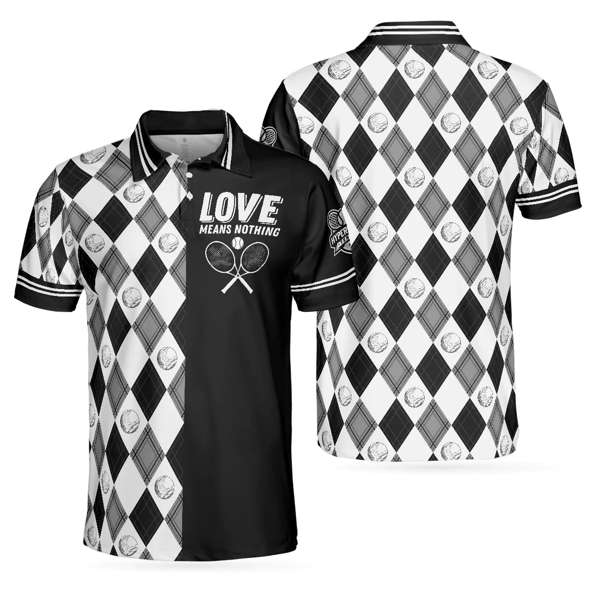 Men Tenis Polo Shirt - Love Means Nothing Tennis Polo Shirt - Tennis Ball Argyle Pattern Polo Shirt For Men, Tennis Players - Amzanimalsgift