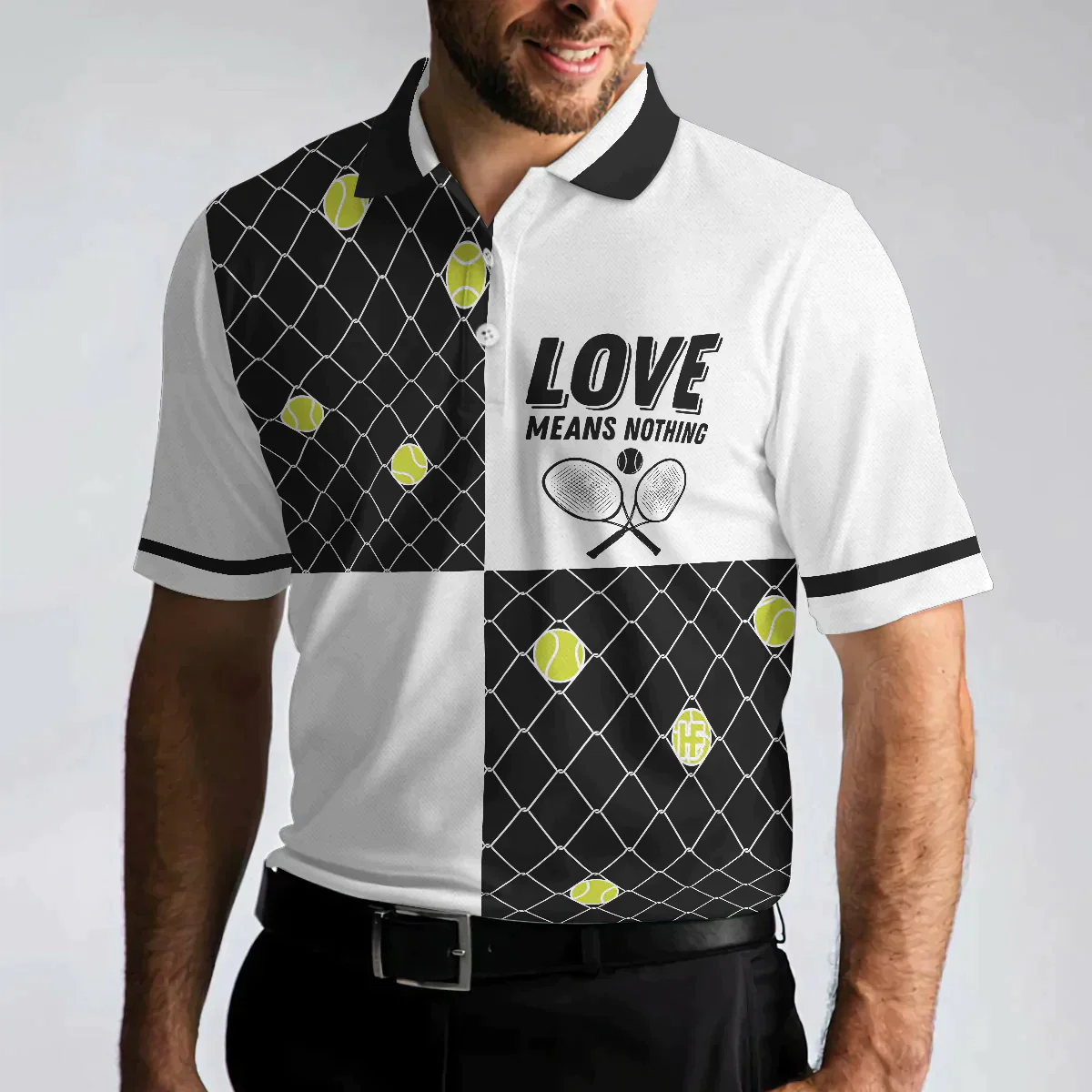 Men Tennis Polo Shirt - Love Means Nothing Tennis Polo Shirt - Tennis Ball Stuck In Steal Wire Fence Polo Shirt For Men, Tennis Players - Amzanimalsgift