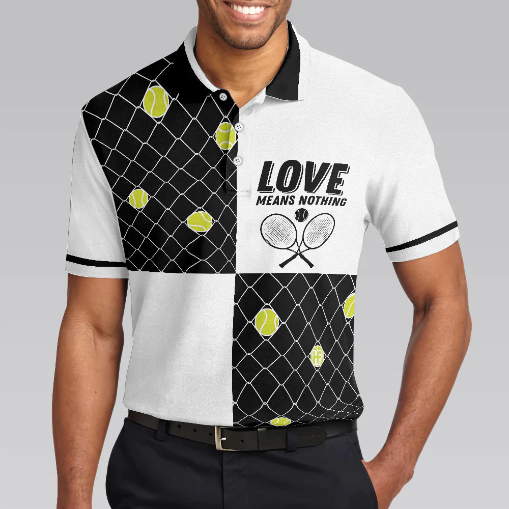 Men Tennis Polo Shirt - Love Means Nothing Tennis Polo Shirt - Tennis Ball Stuck In Steal Wire Fence Polo Shirt For Men, Tennis Players - Amzanimalsgift