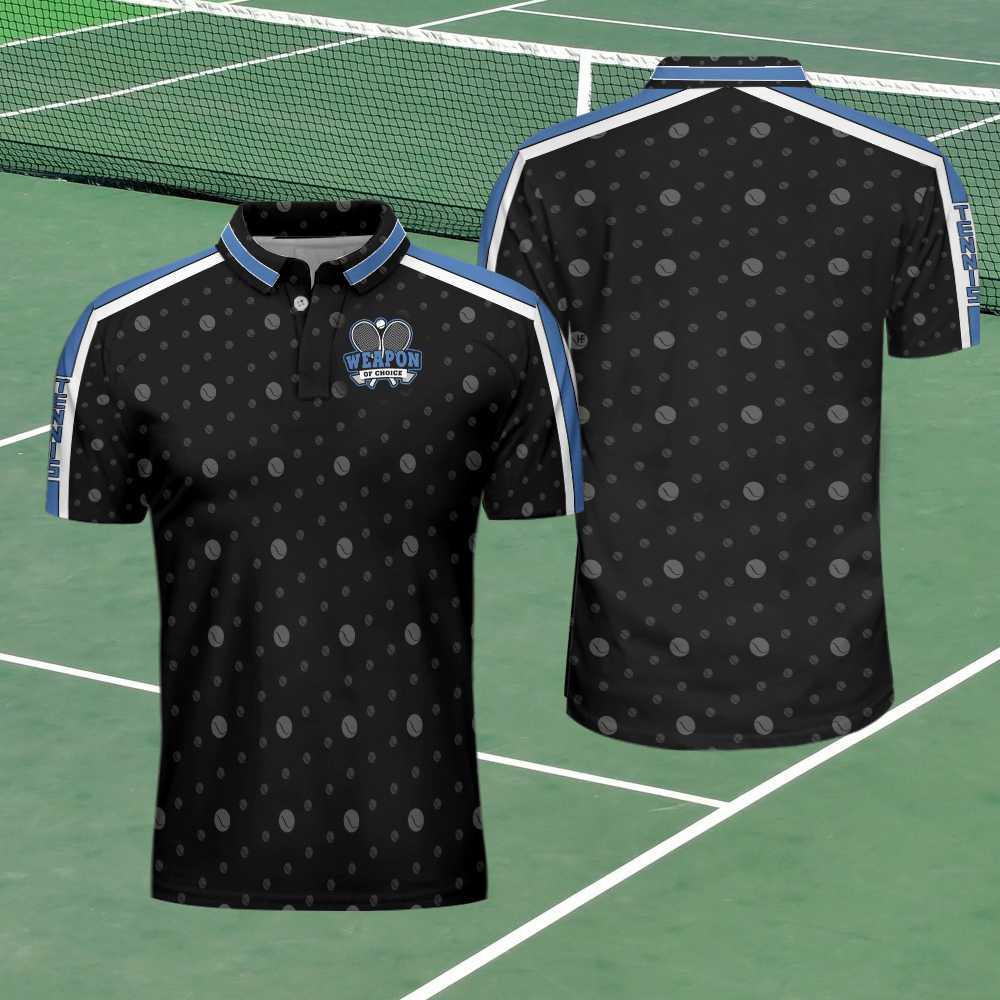Men Tennis Polo Shirt - Weapon Of Choice Hard Version Polo Shirt, Black Tennis Pattern Polo Shirt - Best Tennis Shirt For Men, Tennis Players - Amzanimalsgift