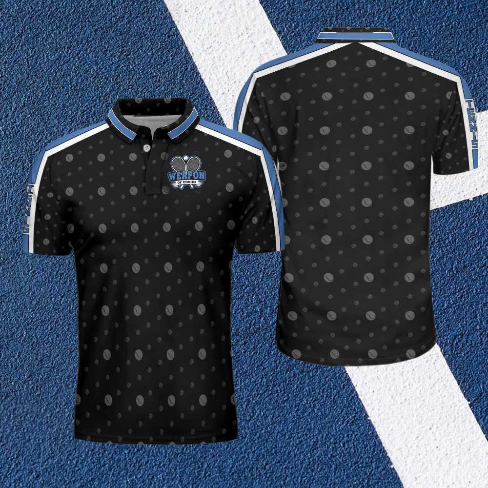 Men Tennis Polo Shirt - Weapon Of Choice Hard Version Polo Shirt, Black Tennis Pattern Polo Shirt - Best Tennis Shirt For Men, Tennis Players - Amzanimalsgift