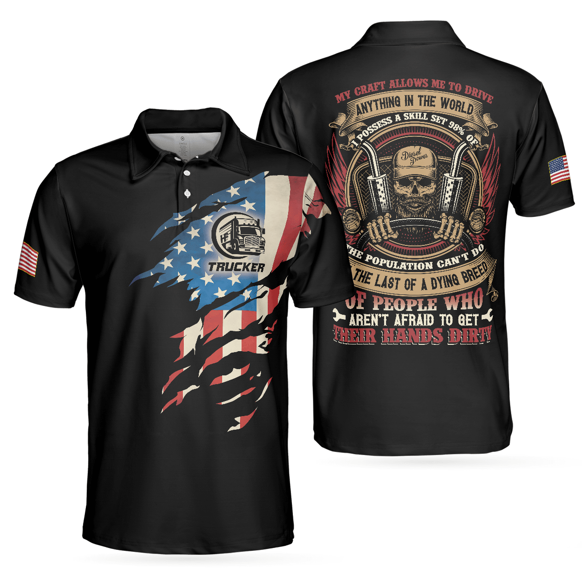 Men Trucker Polo Shirt - Trucker My Craft Allows Me To Drive Anything Polo Shirt, Skull Truck Driver American Flag Polo Shirt - Perfect Gift For Men - Amzanimalsgift