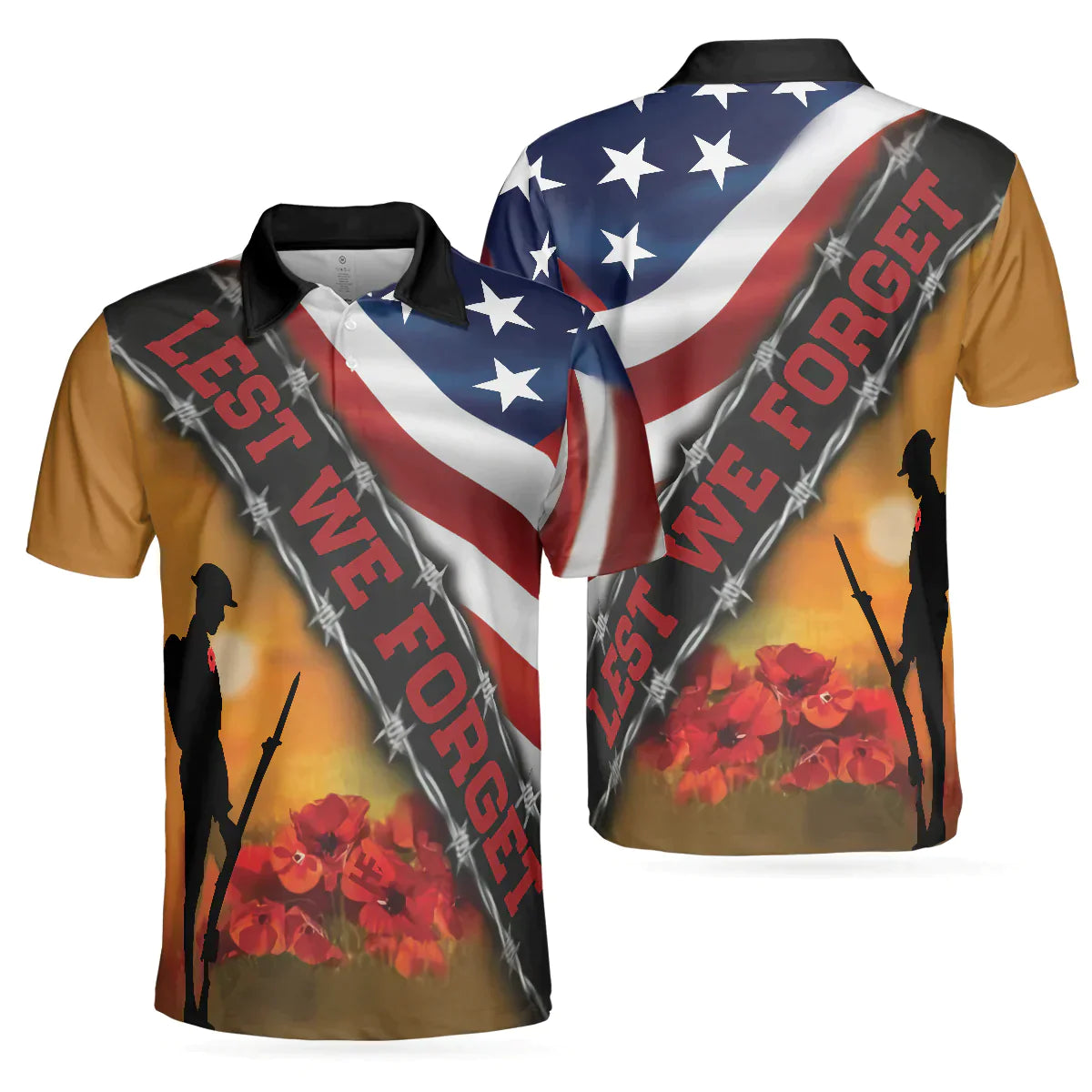 Men Veteran Polo Shirt - Cool American Flag Veteran Men Polo Shirt, Lest We Forget Veteran Polo Shirt, Meaningful Gift Idea For Veteransers - Amzanimalsgift