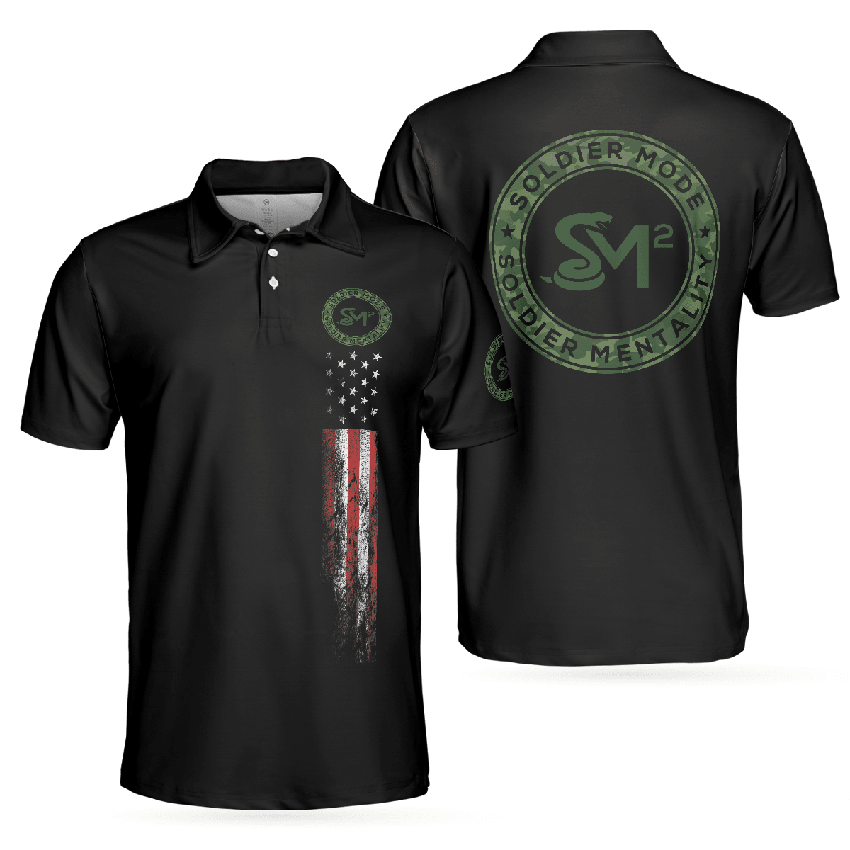 Men Veteran Polo Shirt - Solder Mode Dark Theme American Flag Polo Shirt, Best Polo Shirt For Veteran - Perfect Gift For Men - Amzanimalsgift