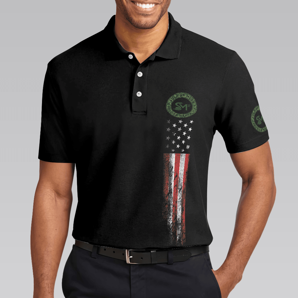 Men Veteran Polo Shirt - Solder Mode Dark Theme American Flag Polo Shirt, Best Polo Shirt For Veteran - Perfect Gift For Men - Amzanimalsgift
